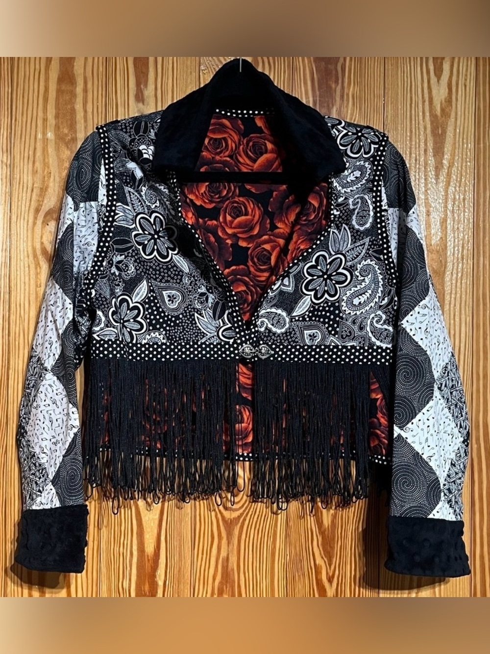 Western Boho Handmade Reversible Fringe Cropped Jacket Statement Piece